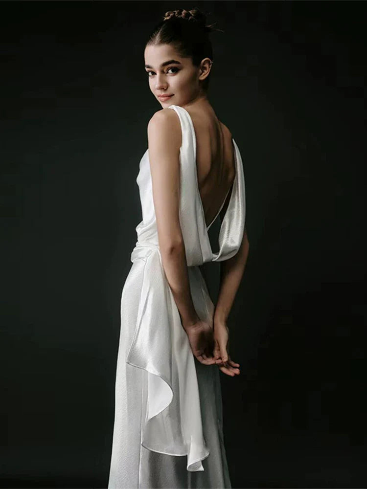 Xmzty | French Satin Light Backless Mermaid Wedding Dress