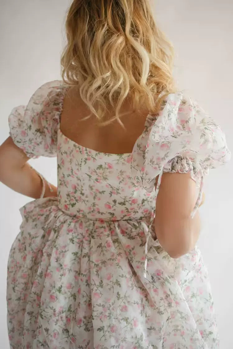 Xmzty | French Pastoral Square Neck Puff Sleeve Tea Dress