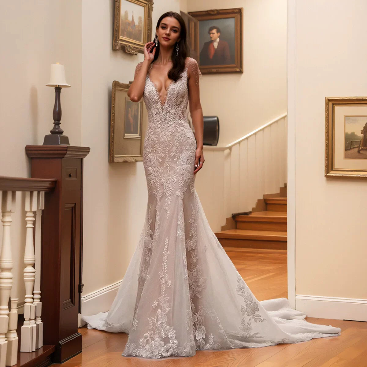 Xmzty | European-American High-End Hollow Lace Mermaid Tail Wedding Dress