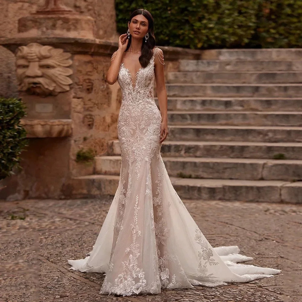 Xmzty | European-American High-End Hollow Lace Mermaid Tail Wedding Dress