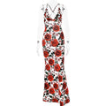 Xmzty | European-American Rose Print Backless Sling Maxi Dress for Summer Vacation