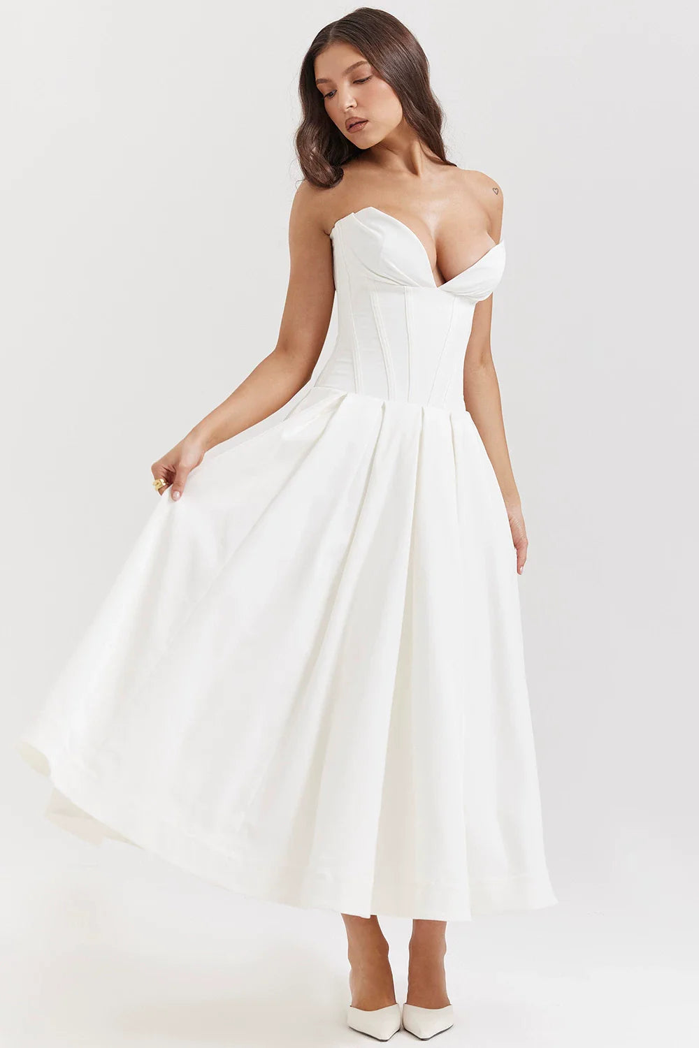 Xmzty | French Sexy Deep V Corset Tube Top Backless Evening Midi Dress for Women