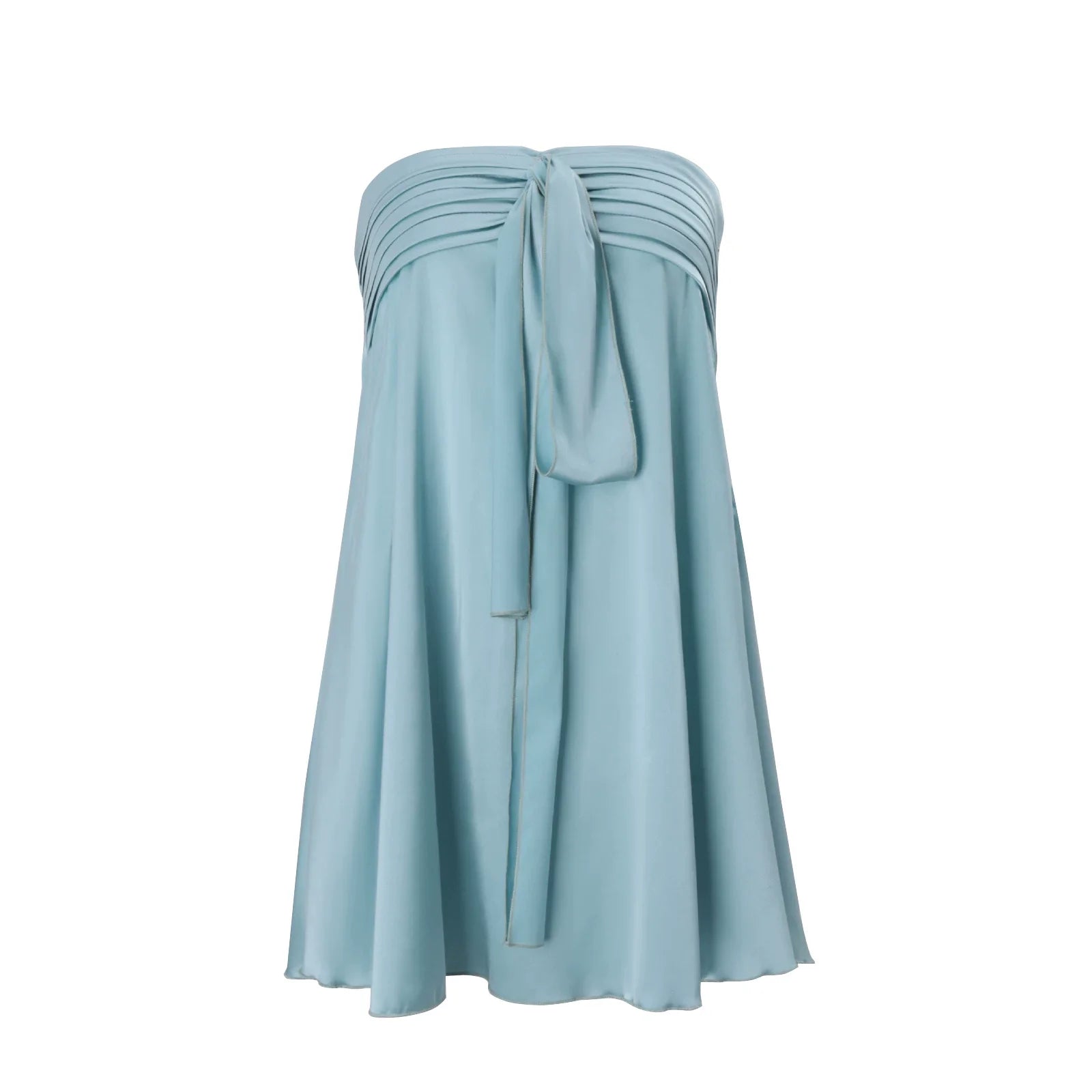 Xmzty | French Elegant Blue Satin Bow Strapless Mini Dress for Women