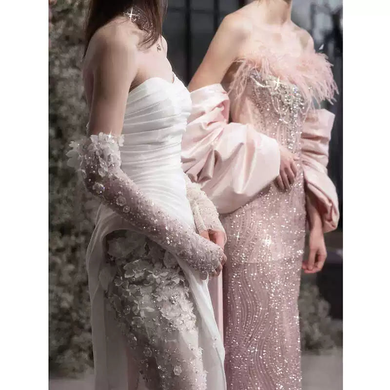 Xmzty | White Tube Top Light Luxury Wedding Dress with Fishtail Skirt