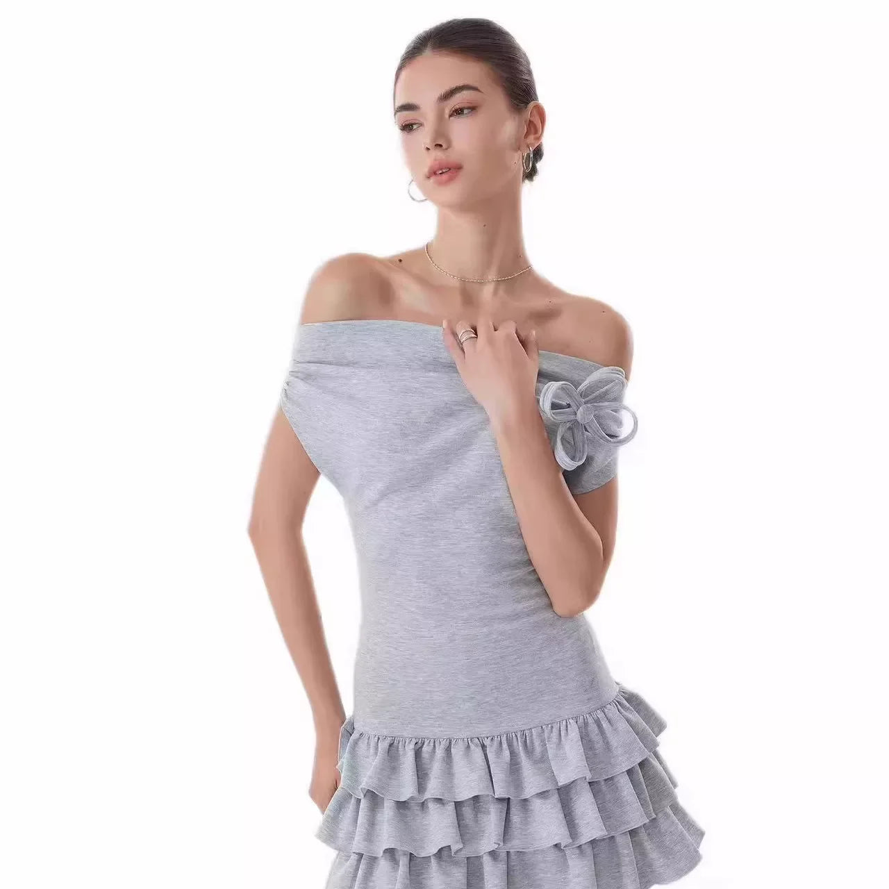 Xmzty | One-Shoulder Blue Fit-and-Flare Mini Dress for Women