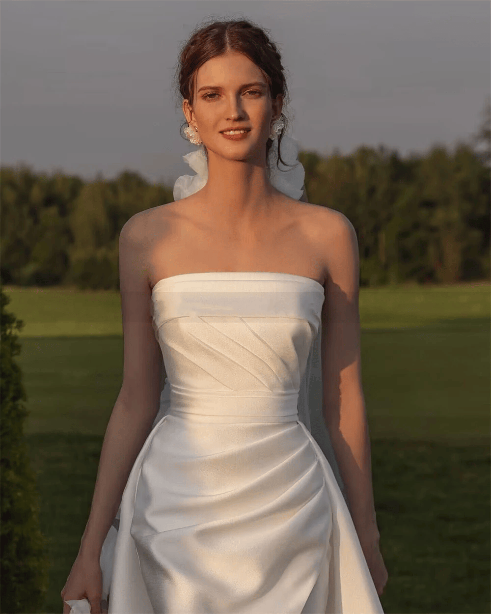 Xmzty | Retro French Light Satin Wedding Dress for Bride, Elegant Outdoor Gown