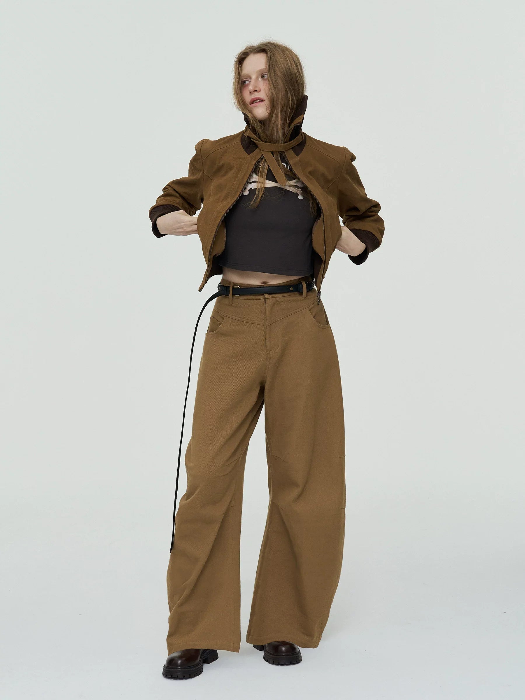 Xmzty | American-Style Cuban Collar Stitched Short Work Jacket for Women