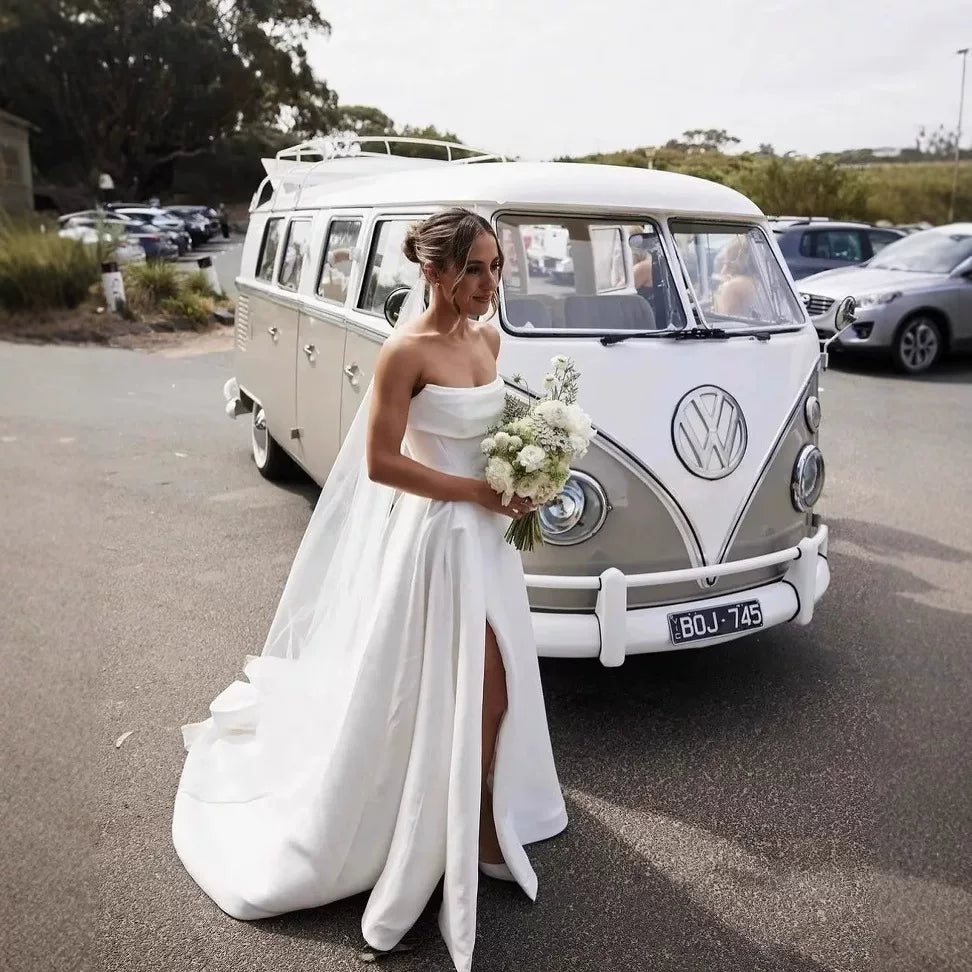 Xmzty | Strapless French Satin Wedding Dress with Light Tail and Veil