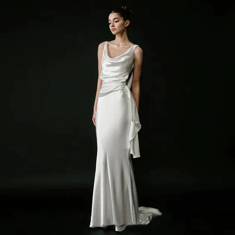 Xmzty | French Satin Light Backless Mermaid Wedding Dress