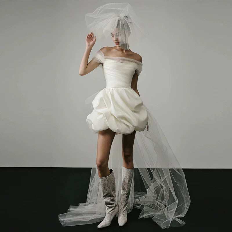 Xmzty | French High-End One-Shoulder Wedding Dress with Light Luxury Tutu Skirt