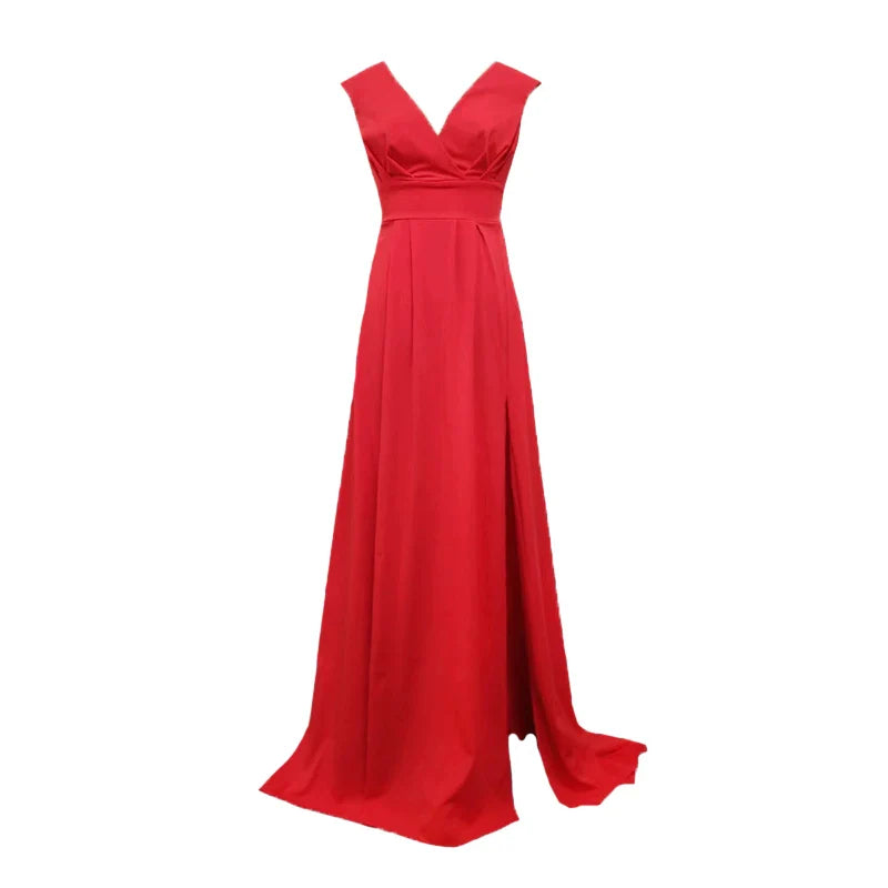 Xmzty | Ladylike V-Neck Backless Waist-Defining Maxi Dress for Dinner Parties