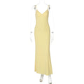 Xmzty | European-American Double-Layer Mesh Deep V-Neck Backless Suspender Maxi Dress for Women