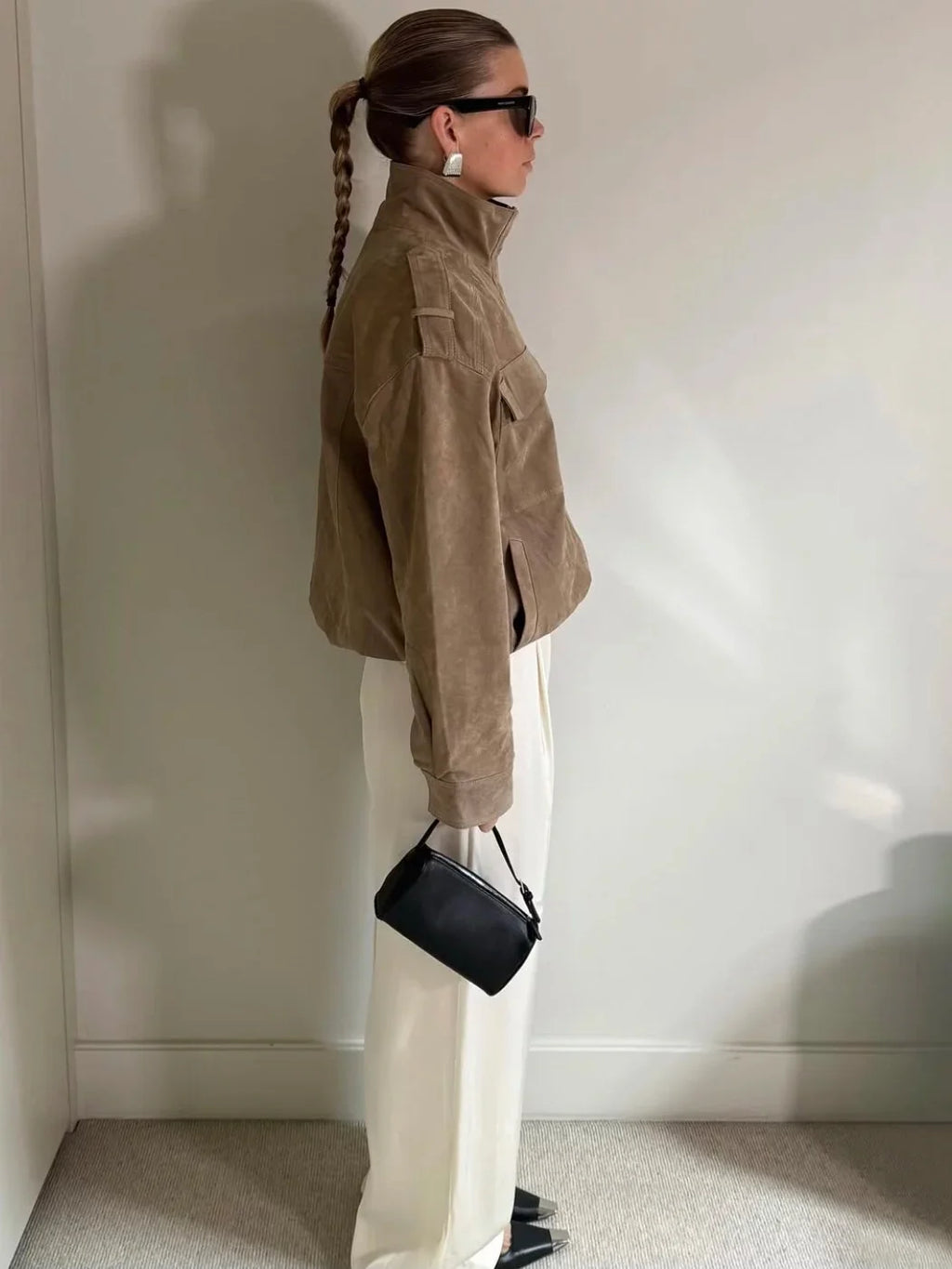 Xmzty | Imitation Suede Loose Motorcycle Bomber Jacket