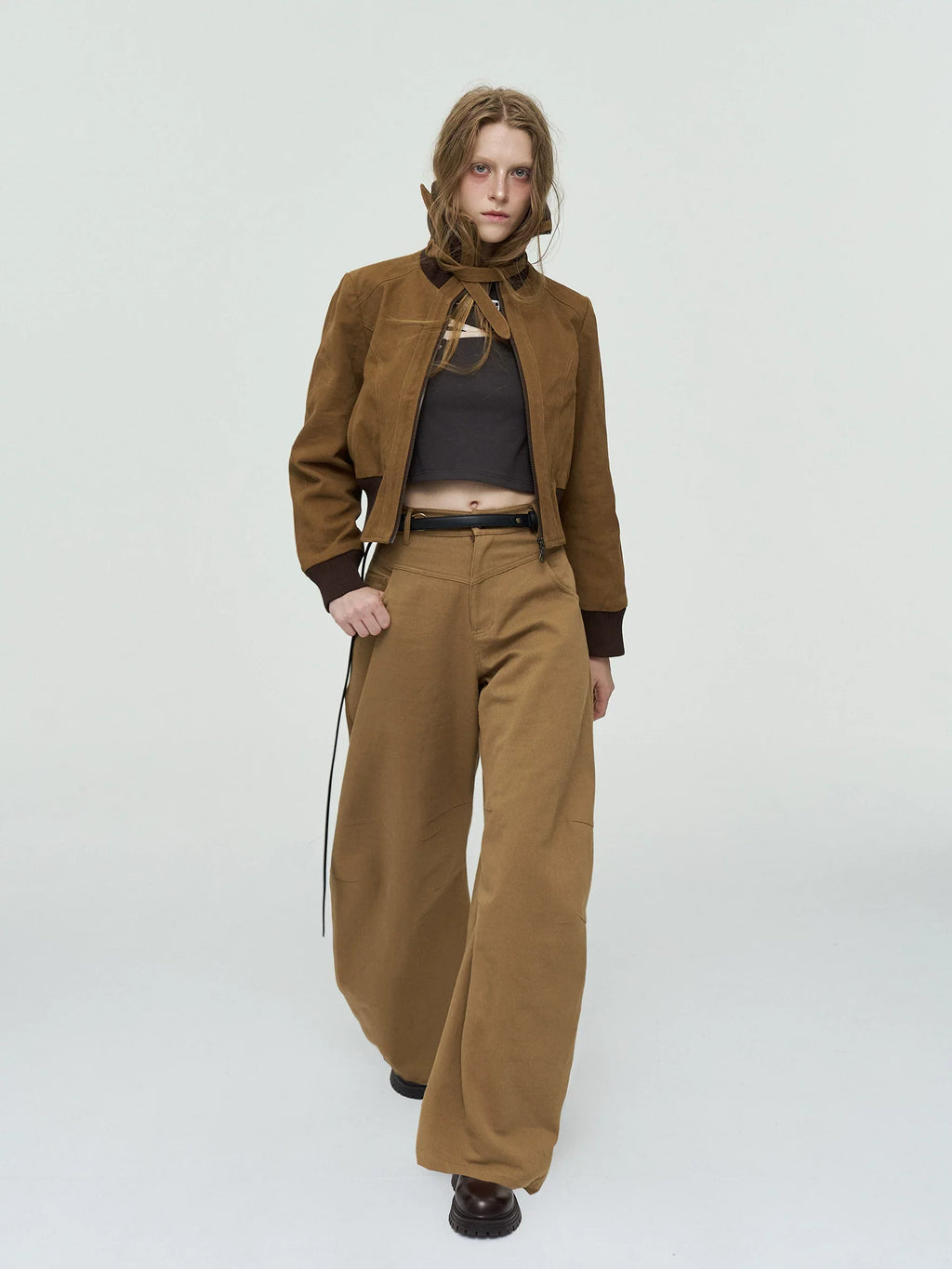 Xmzty | American-Style Cuban Collar Stitched Short Work Jacket for Women