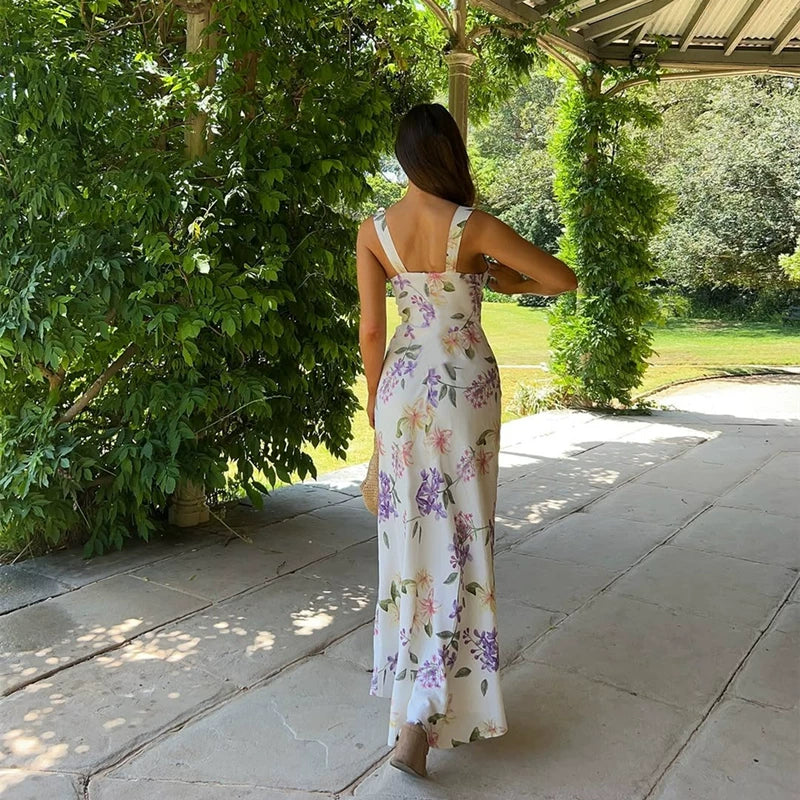 Xmzty | French Resort Floral V-Neck Suspender Knee-Length Dress for Women