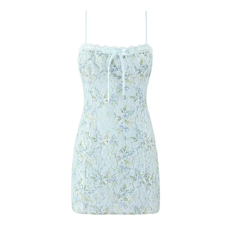 Xmzty | French Sexy Blue Floral Lace Strapless Bodycon Dress for Women