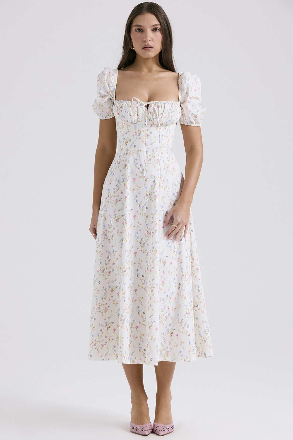 Xmzty | Watercolor Garden French Sweet Floral Square Neck Dress