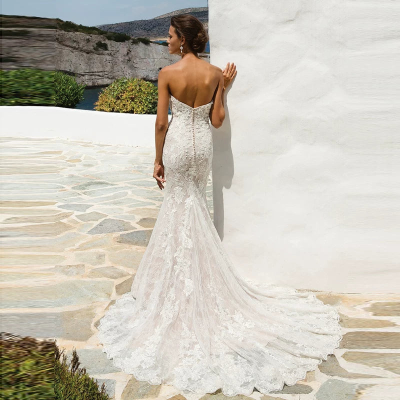 Xmzty | French Tube Top Fishtail Wedding Dress with Slimming Lace Tail