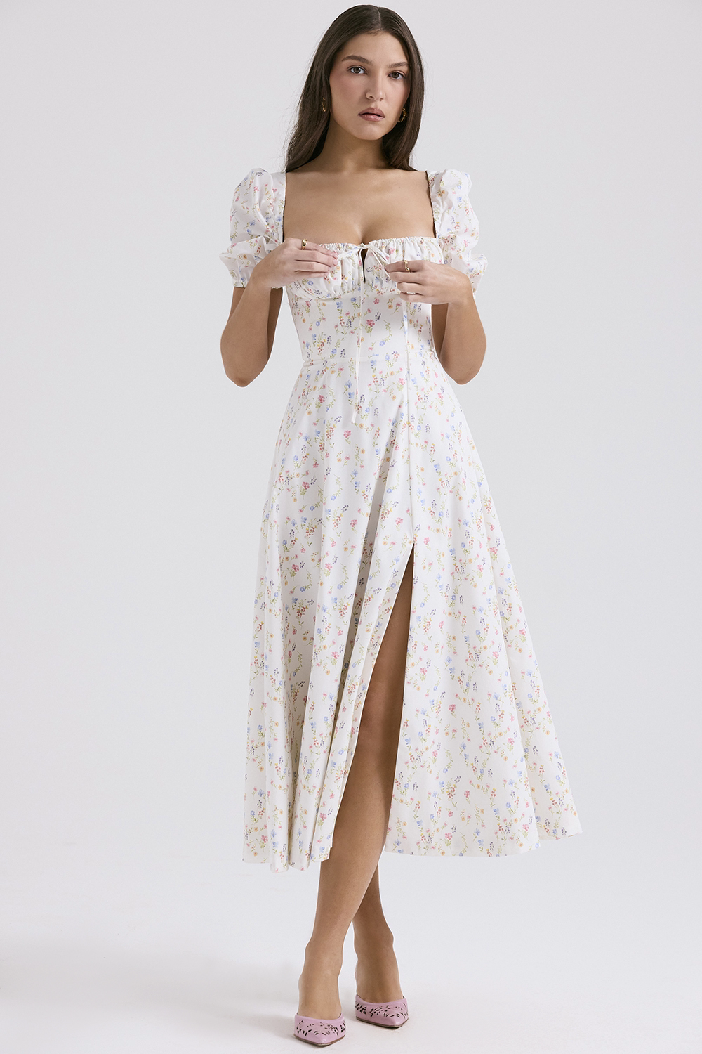 Xmzty | Watercolor Garden French Sweet Floral Square Neck Dress