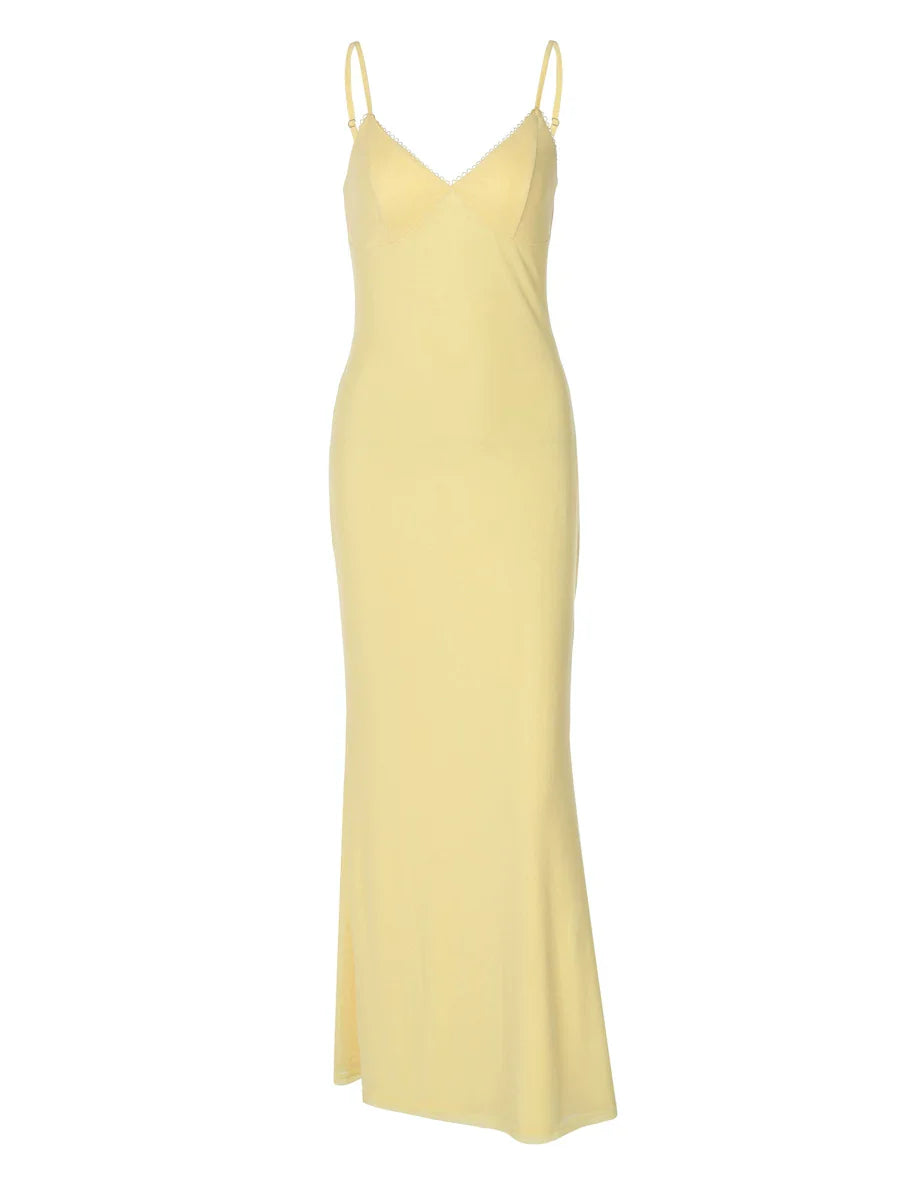 Xmzty | European-American Double-Layer Mesh Deep V-Neck Backless Suspender Maxi Dress for Women