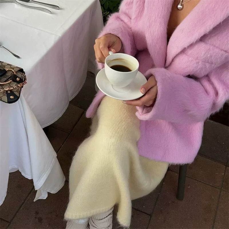 Xmzty | Gold-Style Woolen Mid-Length Blazer for Women