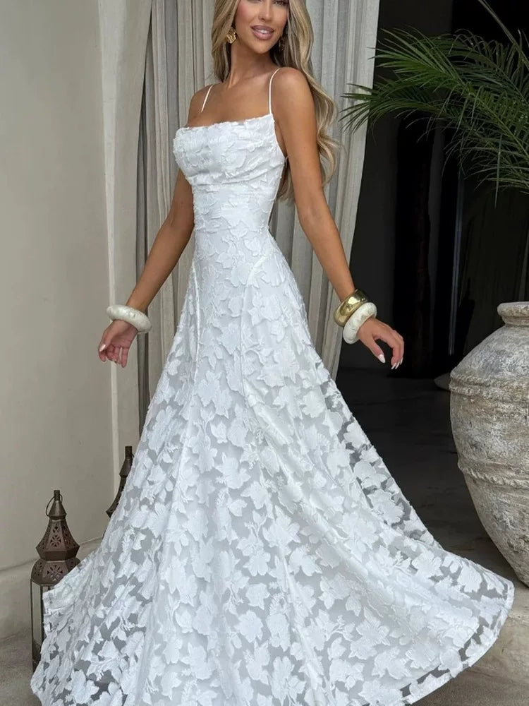 Xmzty | French High-End Romantic Backless Jacquard Suspender Dress for Women