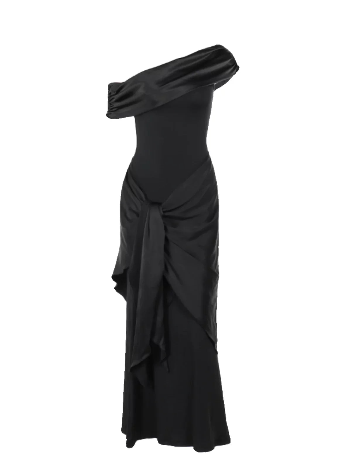 Xmzty | European-American One-Shoulder Black Evening Dress for Women, Long Slim Dinner Party Gown