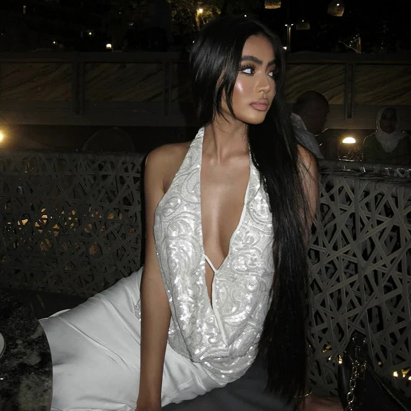 Xmzty | Romantic Galaxy Sunset Hanging Neck Suspender Dress for Women, Versatile Dinner Style