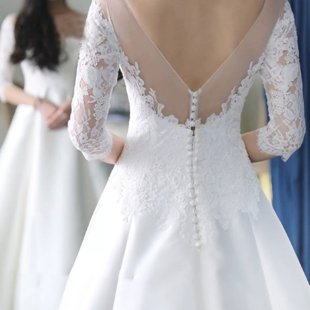 Xmzty | Satin One-Shoulder French Forest-Inspired Wedding Dress with Lace Trailing Skirt