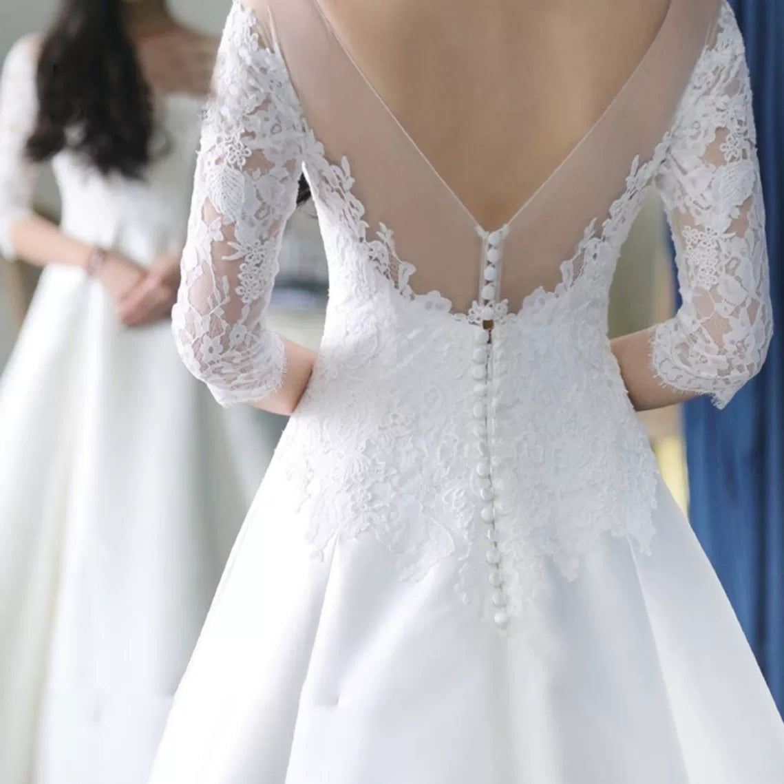 Xmzty | Satin One-Shoulder French Forest-Inspired Wedding Dress with Lace Trailing Skirt