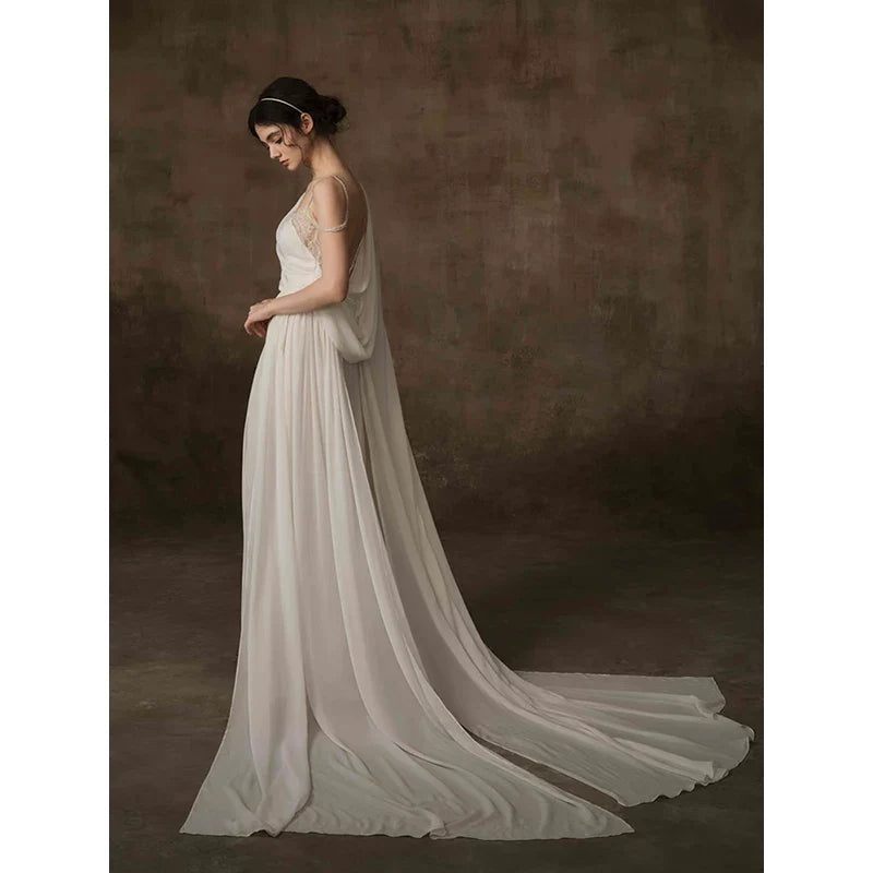 Xmzty | Simple White French-Inspired Light Luxury Wedding Dress with Veil