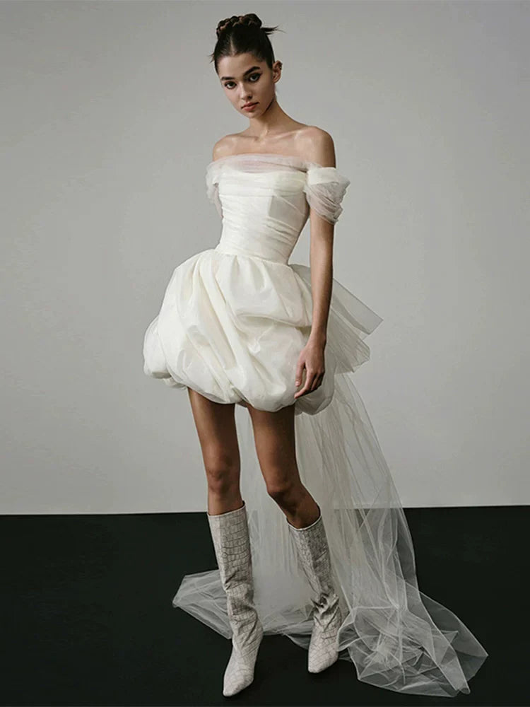 Xmzty | French High-End One-Shoulder Wedding Dress with Light Luxury Tutu Skirt