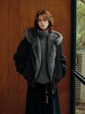 Xmzty | American Knitted Bomber Jacket with Fur Collar
