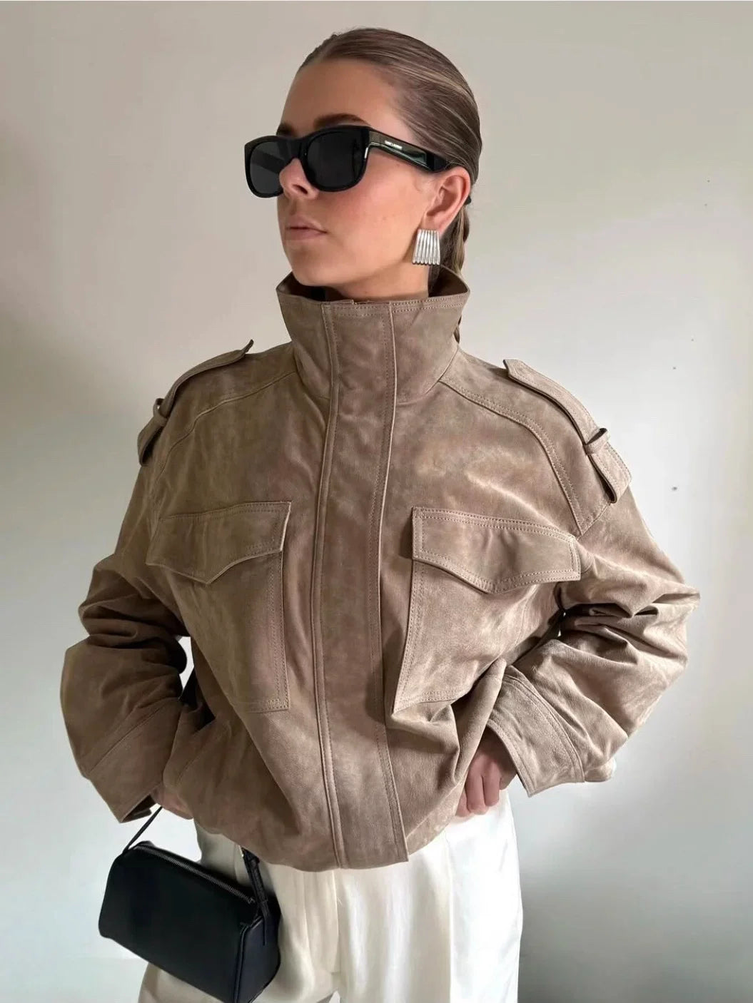 Xmzty | Imitation Suede Loose Motorcycle Bomber Jacket