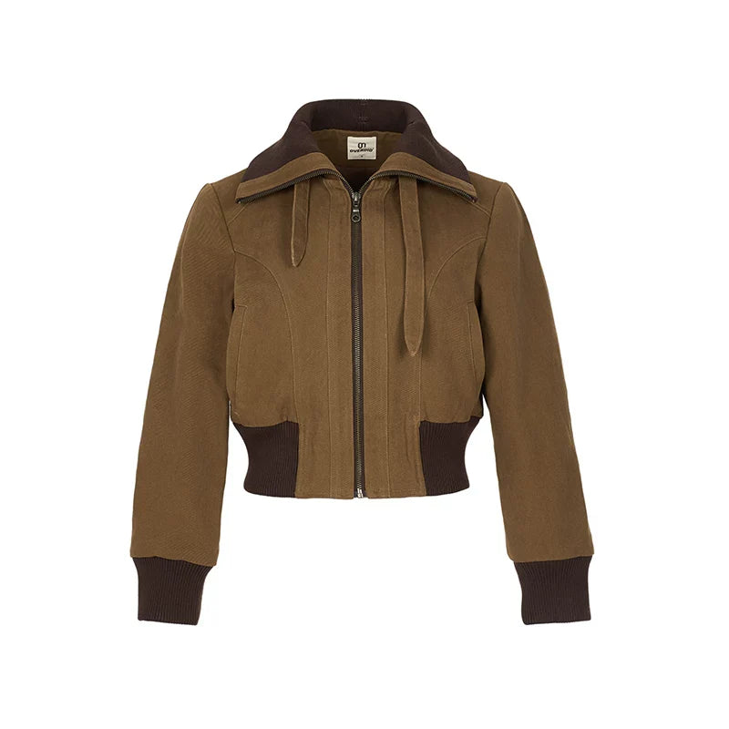 Xmzty | American-Style Cuban Collar Stitched Short Work Jacket for Women