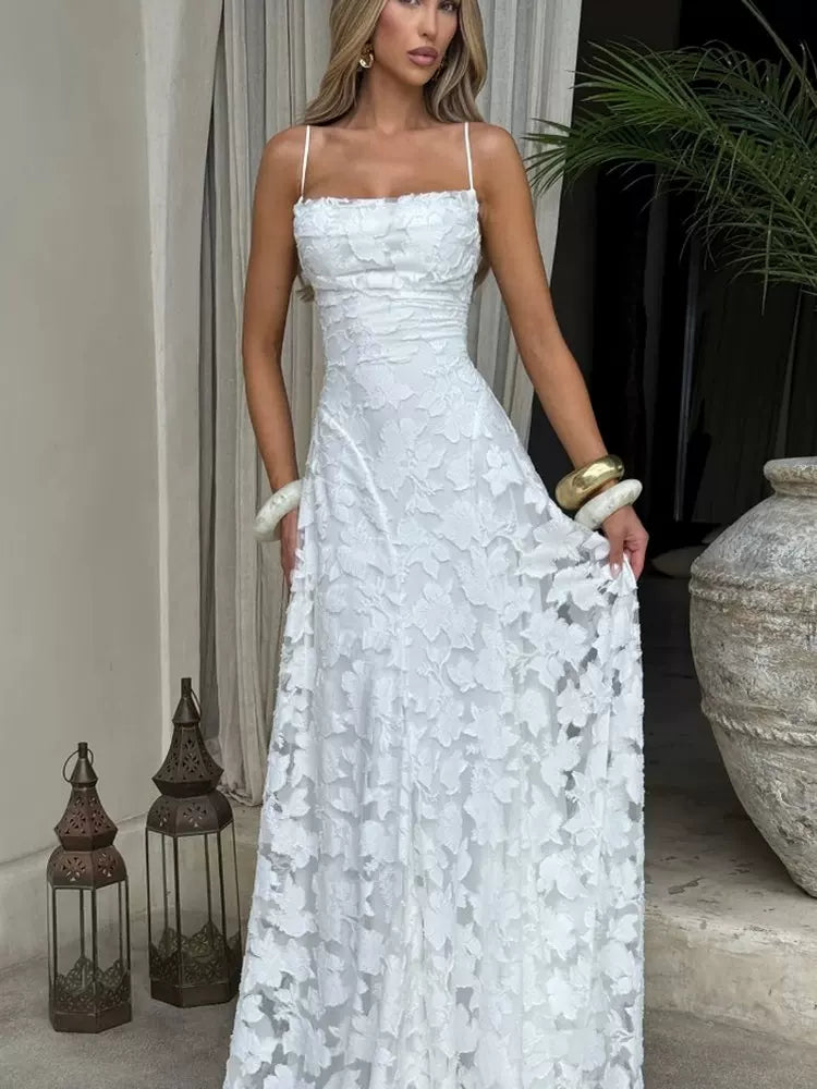 Xmzty | French High-End Romantic Backless Jacquard Suspender Dress for Women