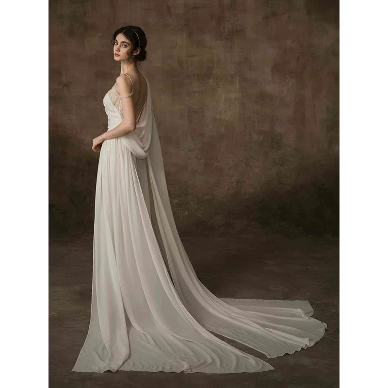 Xmzty | Simple White French-Inspired Light Luxury Wedding Dress with Veil