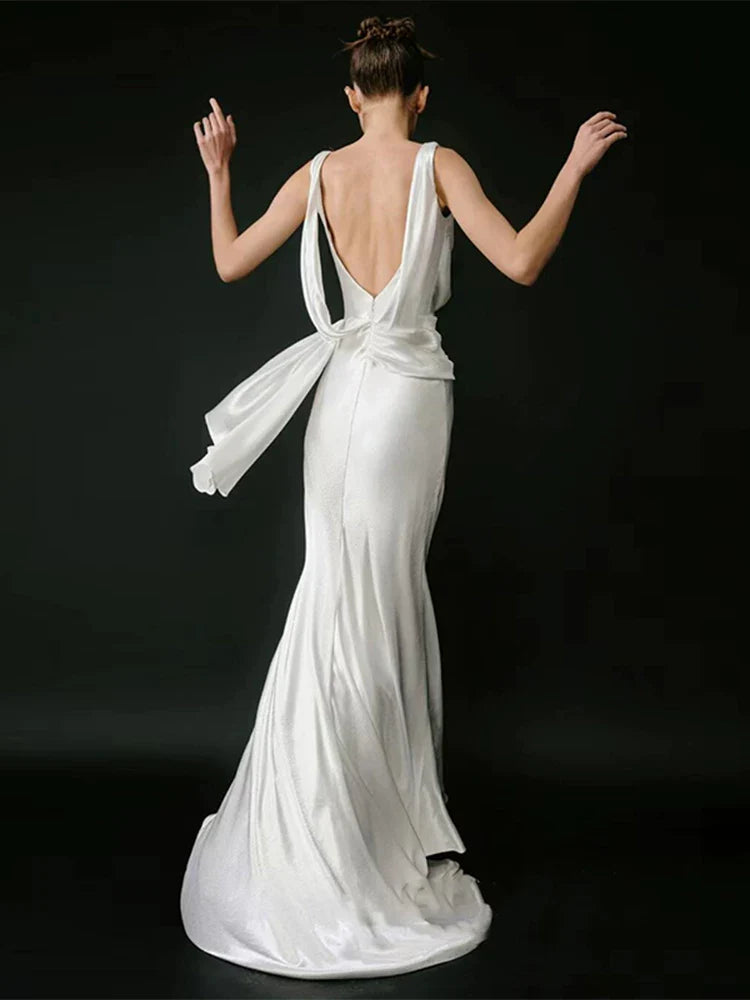 Xmzty | French Satin Light Backless Mermaid Wedding Dress
