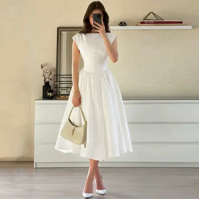 Xmzty | French Solid Color Sleeveless Backless Slim Dress