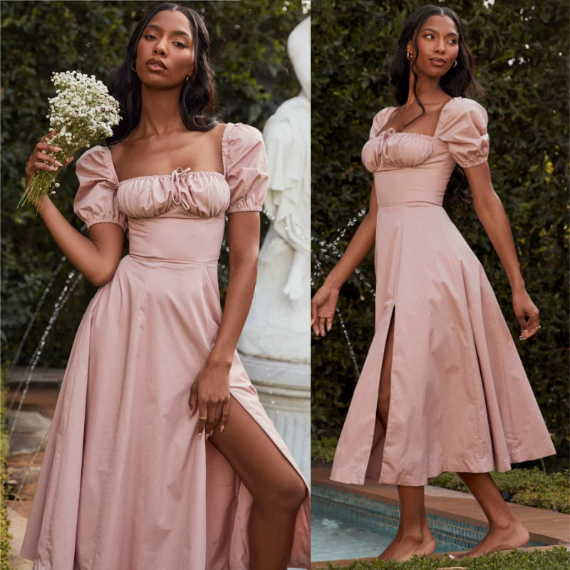 Xmzty | French Pastoral Square Neck Puff Sleeve Tea Dress