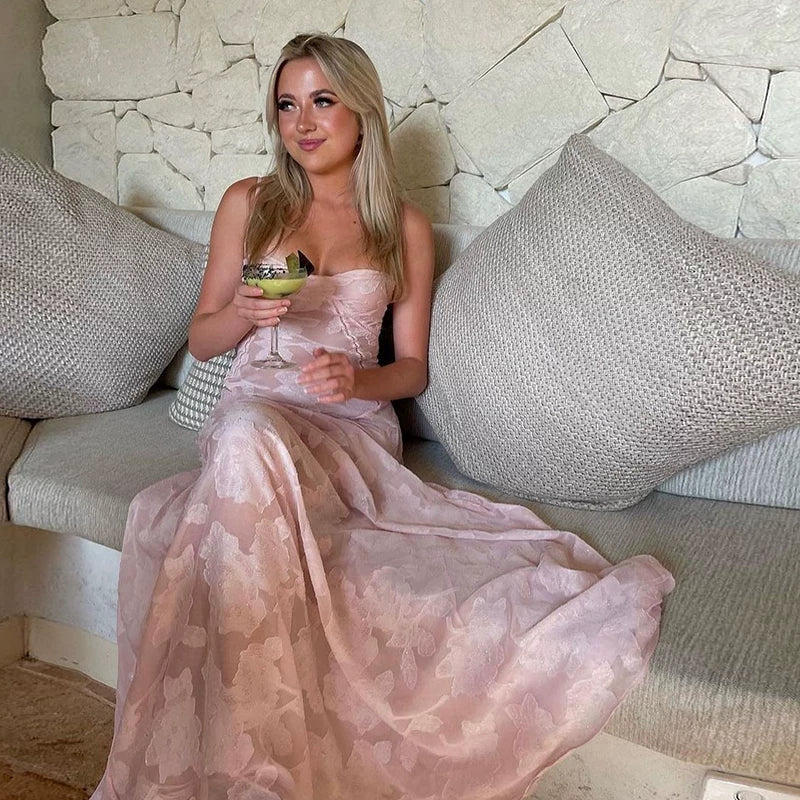 Xmzty | Romantic Sheer Mesh Crochet Floral Dress for Women