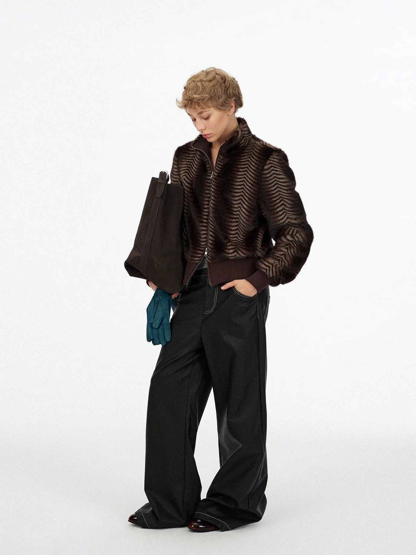 Xmzty | Eco-Friendly Fur Splice Short Office Jacket