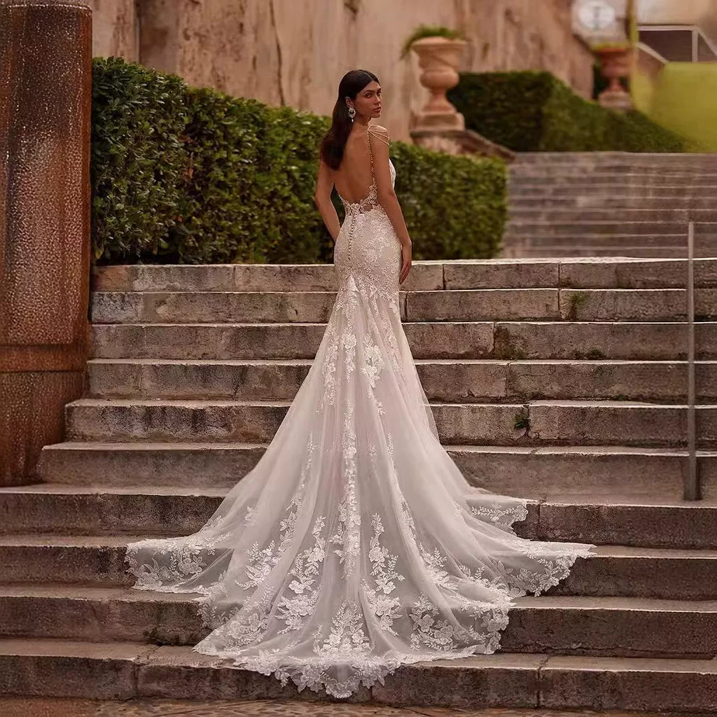 Xmzty | European-American High-End Hollow Lace Mermaid Tail Wedding Dress