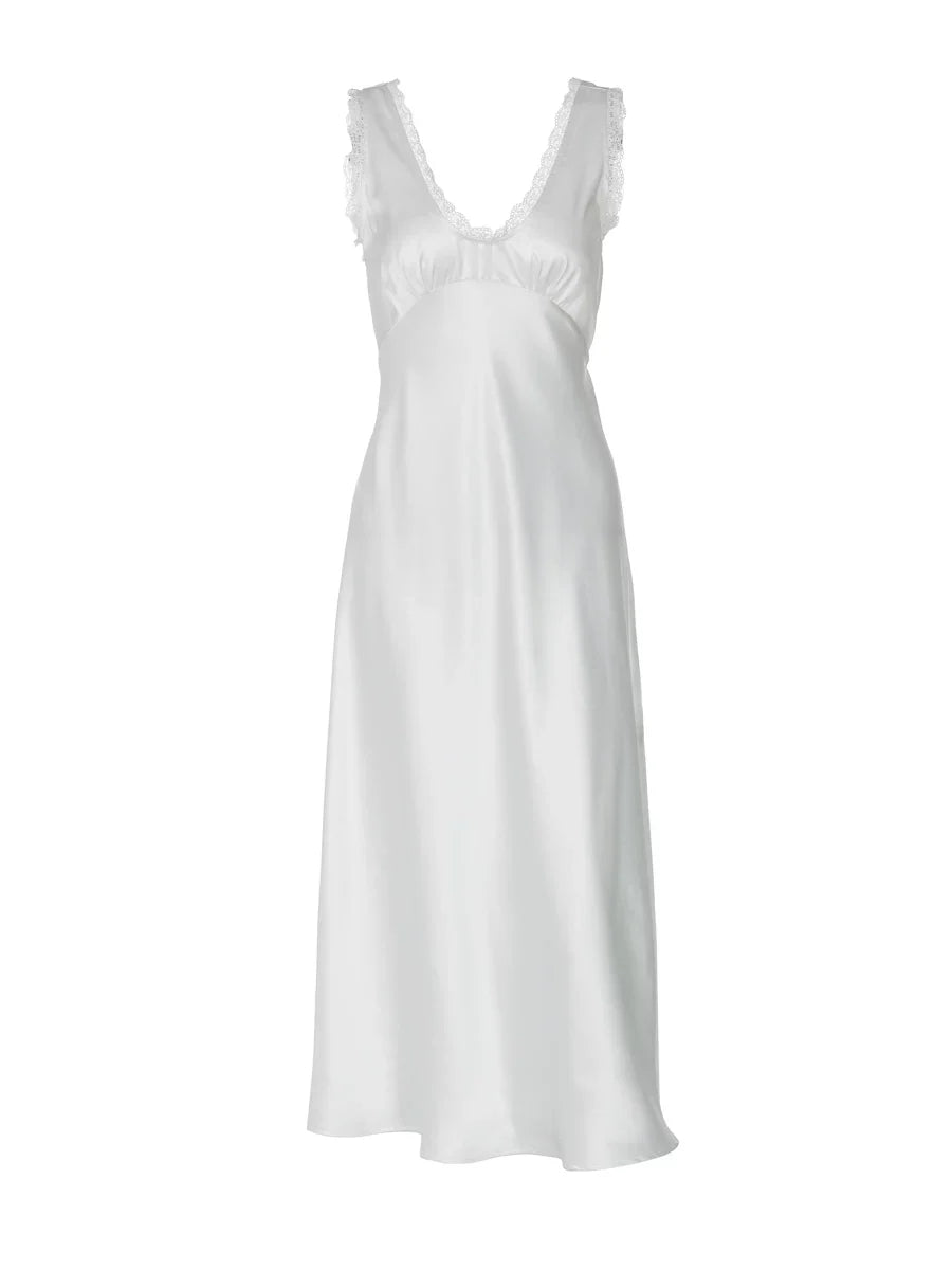 Xmzty | French Romantic Lace & Satin Deep V-Neck Suspender Maxi Dress for Women