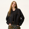 Xmzty | Retro Distressed Brown Leather Motorcycle Jacket