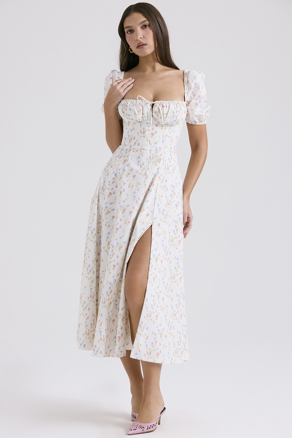 Xmzty | Watercolor Garden French Sweet Floral Square Neck Dress