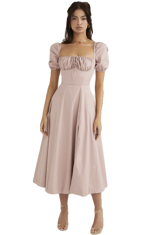 Xmzty | French Pastoral Square Neck Puff Sleeve Tea Dress