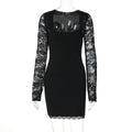 Xmzty | Temperament Square Neck Lace Splicing Long-Sleeve Dress for Women