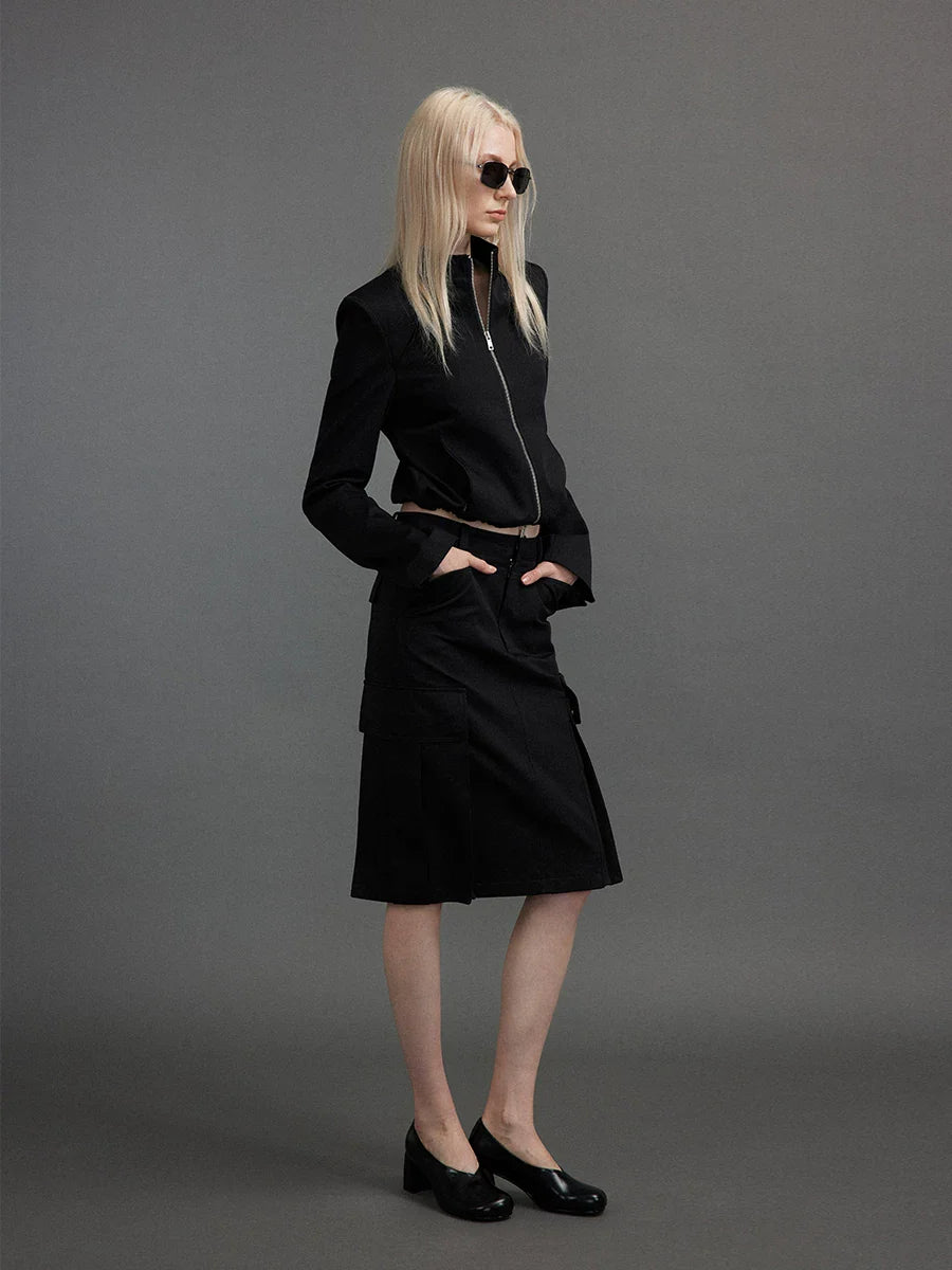 Xmzty | Stand Collar Slim-Fit Right Shoulder Zip Jacket