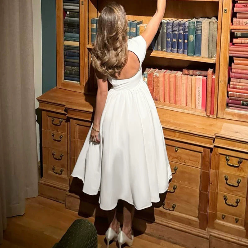 Xmzty | French Solid Color Sleeveless Backless Slim Dress